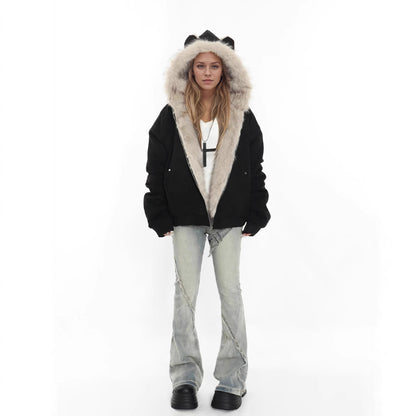 Winter Coat With A Fur Collar Made From Faux Suede For Warmth