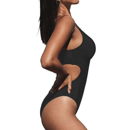 Women's V-neck Backless Solid Color Swimsuit