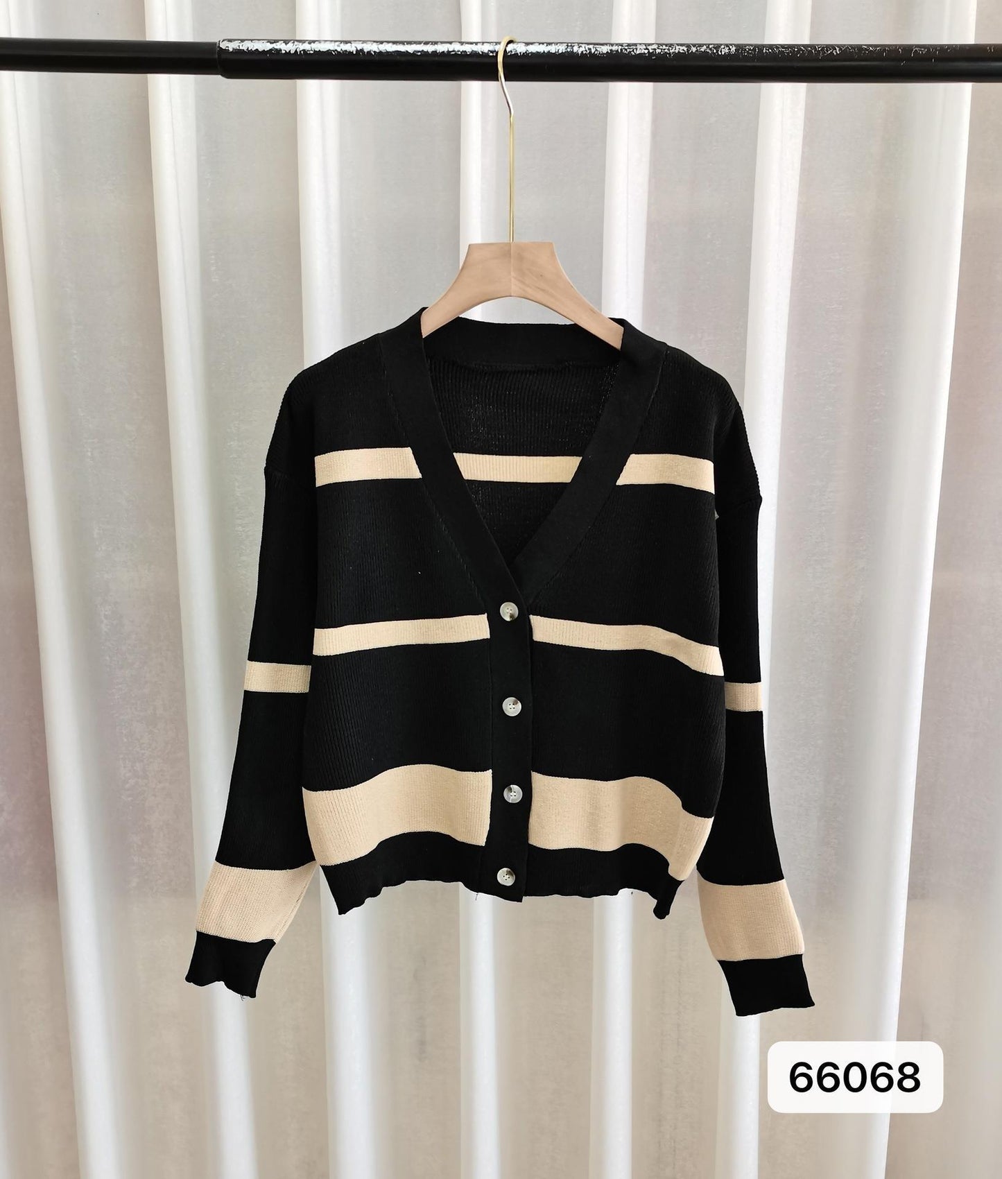 Fashion Striped Button Knitted Cardigan V-neck Women