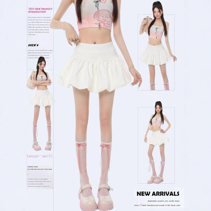 Ballet-style White Bud Skirt For Women Sweet And Chic High-waisted A-line Skirt For Summer French-style Fluffy Bubble Skirt