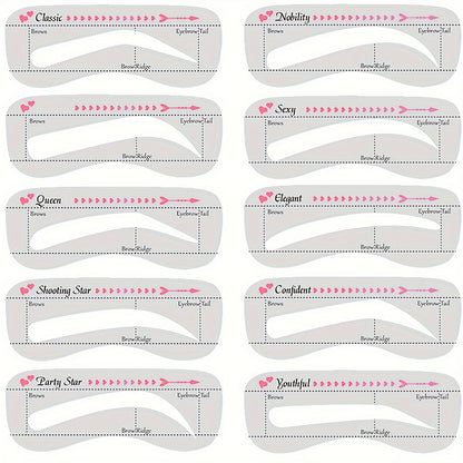 Quick-Ease Eyebrow Shaping Kit - Effortless One-Step Stamp, 10 Reusable Stencils for Flawless Brows, Brown & Chestnut Shades - Achieve Salon-Perfect Definition at Home