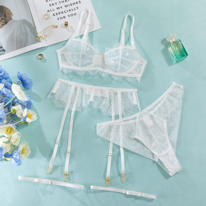 Sexy Seduction Lace See-through Funny Three-point Bra Match Sets