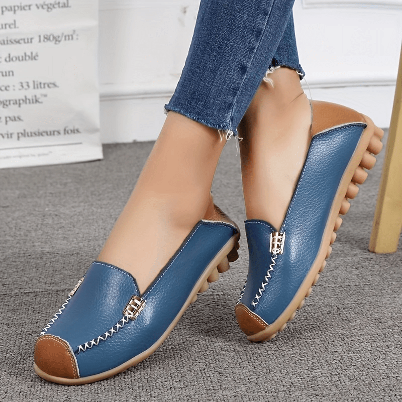 Women's Slip On Flat Loafers, Stitched Colorblock Lightweight Non Slip Shoes, Walking Shoes