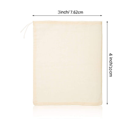 Reusable Muslin Drawstring Bags - 10 Pack Natural Unbleached Cotton Spice Tea Herb Soup Strainer Bags