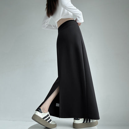 Gray Athletic High-waist Straight-leg Slit A-line Maxi Skirt