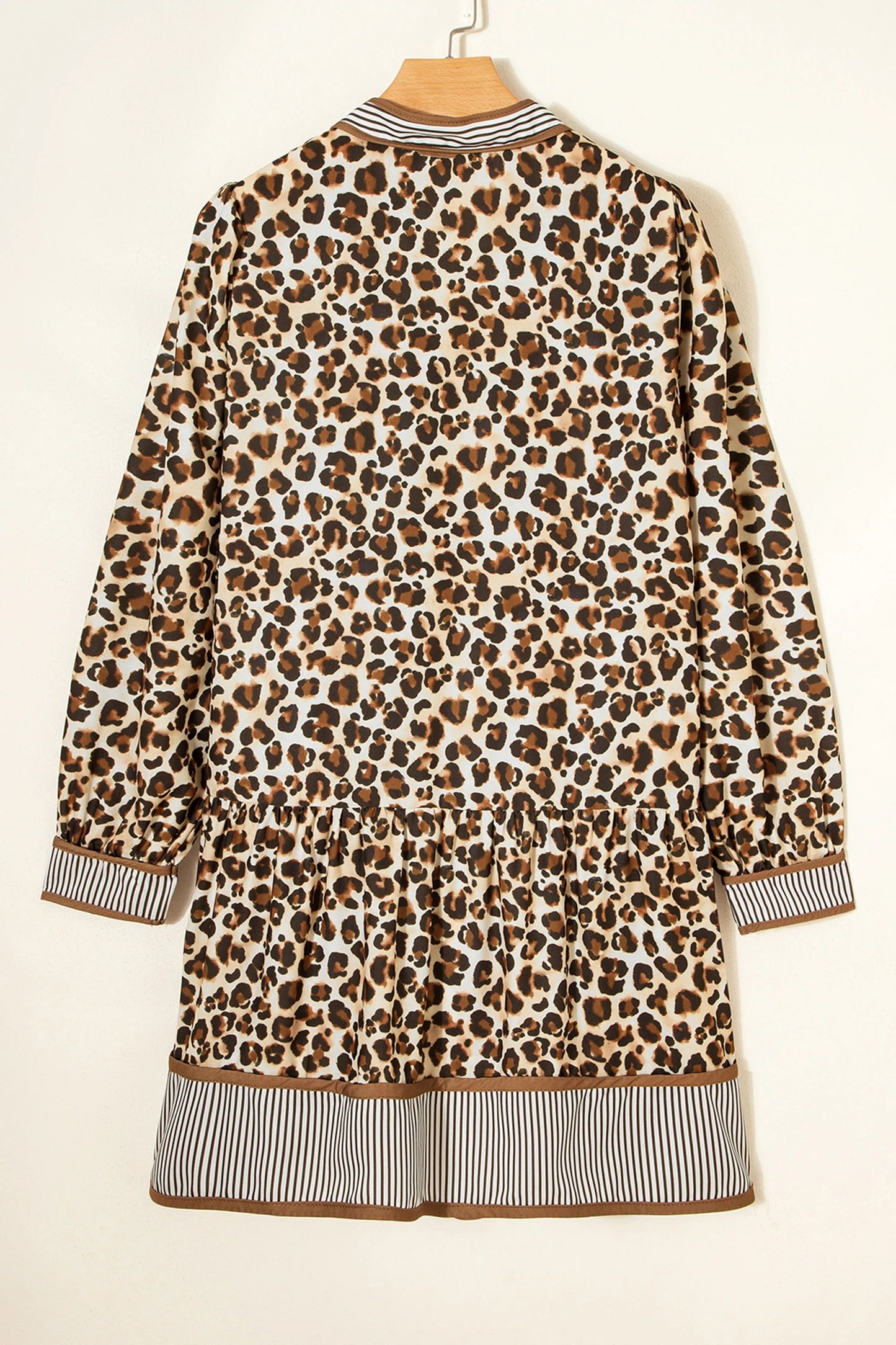 Women's Casual Loose V-neck Leopard-print Long-sleeve Dress