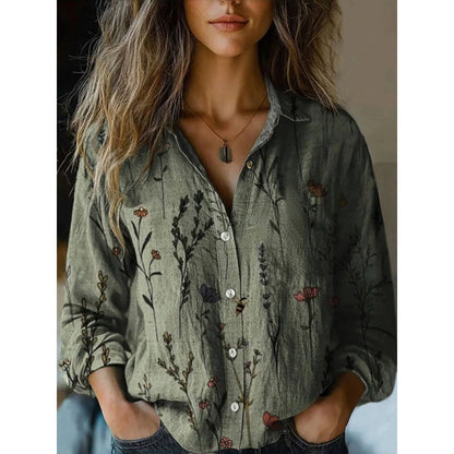 Retro Print Long Sleeve Casual Shirt