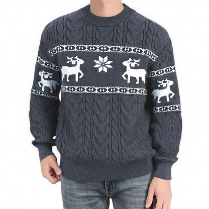 Winter Ugly Christmas Pullovers Sweater For Men Thick Warm Knitted Sweaters With Deer Christmas Holiday Round Neck Tops