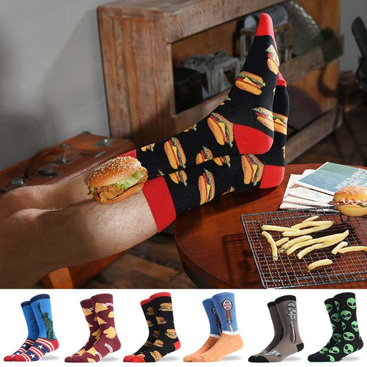 Fashion Creative Hamburger Pizza Alien Men Socks Cute Series