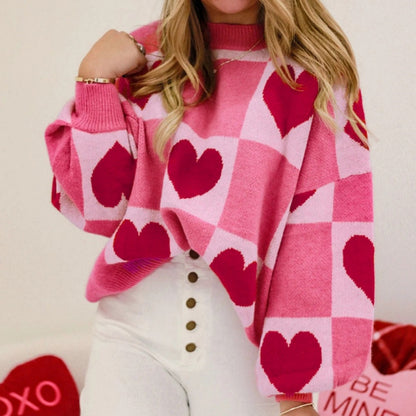 Women's Sweet Plaid Thermal Colorblock Crewneck Sweater