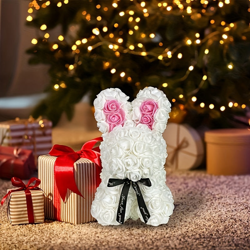 Eternal Flower Confession Rabbit - Artificial Rose Bouquet Gift Box, PE Simulation Roses for Valentine's Day, Christmas, Mother's Day, Hanukkah, Juneteenth - Romantic Plastic Floral Arrangement for Wife, Girlfriend, Proposal,