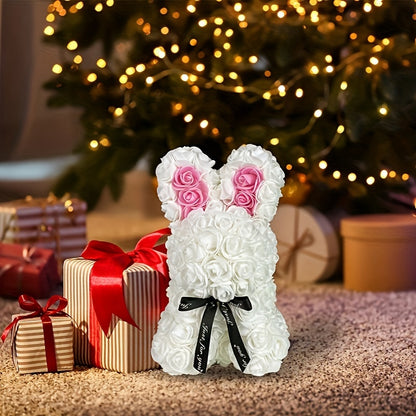 Eternal Flower Confession Rabbit - Artificial Rose Bouquet Gift Box, PE Simulation Roses for Valentine's Day, Christmas, Mother's Day, Hanukkah, Juneteenth - Romantic Plastic Floral Arrangement for Wife, Girlfriend, Proposal,