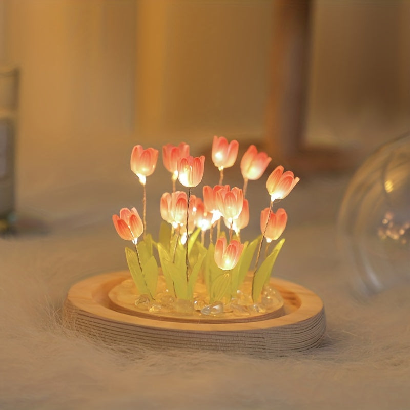 1pc Tulips Gifts For Women Flower Gifts For Her Gifts For Women Birthday Xmas Gift For Mom, Artificial Decor In Glass Dome With Led Light Night Light, Women Gifts For Her, Mom, Christmas Gift