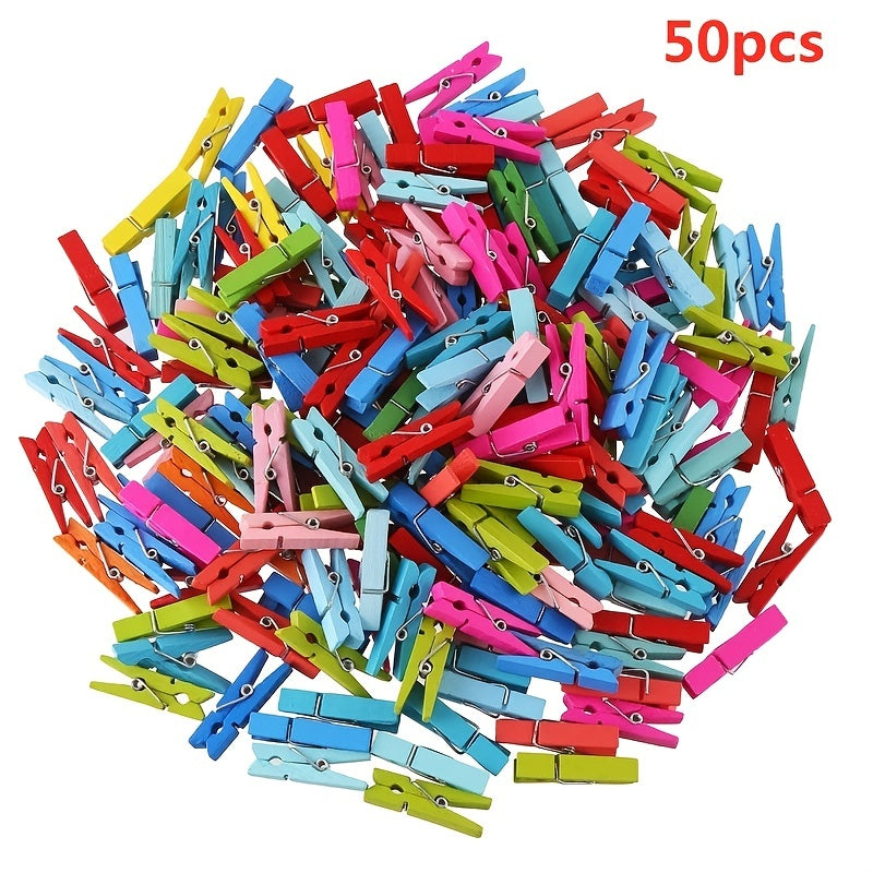 50pcs Vibrant Wooden Photo Clips for Creative DIY Decorative Storage, Handcrafting, and Displaying Cherished Memories