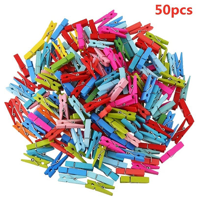 50pcs Vibrant Wooden Photo Clips for Creative DIY Decorative Storage, Handcrafting, and Displaying Cherished Memories
