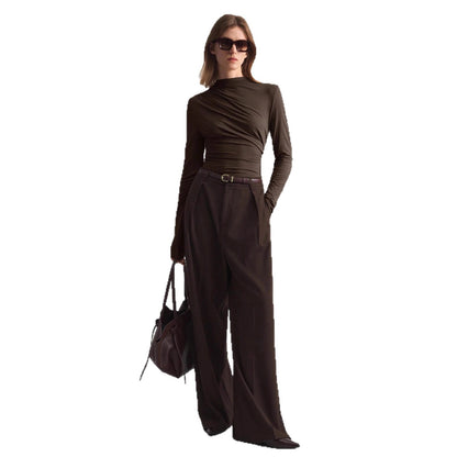 New Asymmetrical Mock-neck Slim-fit Base Top For Women