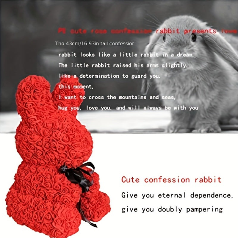 Eternal Flower Confession Rabbit - Artificial Rose Bouquet Gift Box, PE Simulation Roses for Valentine's Day, Christmas, Mother's Day, Hanukkah, Juneteenth - Romantic Plastic Floral Arrangement for Wife, Girlfriend, Proposal,