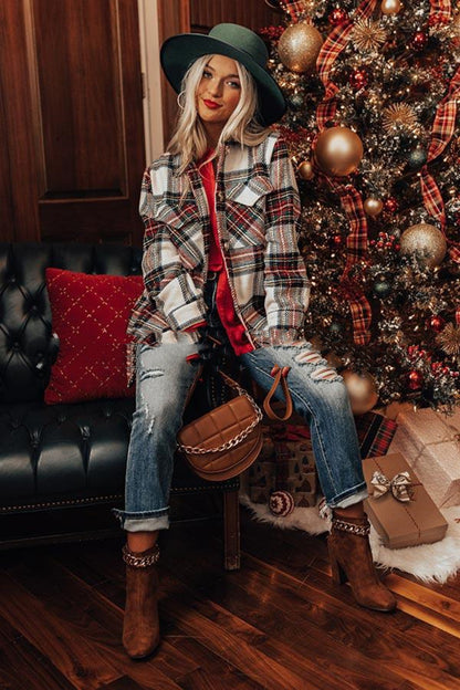 Long Sleeve Loose Women Plaid Coat