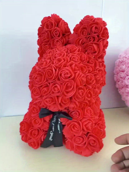 Eternal Flower Confession Rabbit - Artificial Rose Bouquet Gift Box, PE Simulation Roses for Valentine's Day, Christmas, Mother's Day, Hanukkah, Juneteenth - Romantic Plastic Floral Arrangement for Wife, Girlfriend, Proposal,