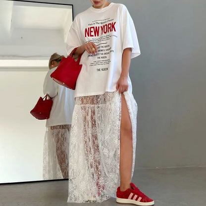 Jacquard Sheer High-Waist Lace Sexy Skirt