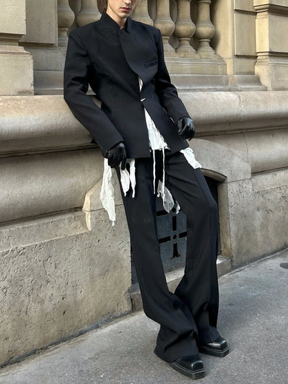 Black Deconstructed Waist-Tie Blazer
