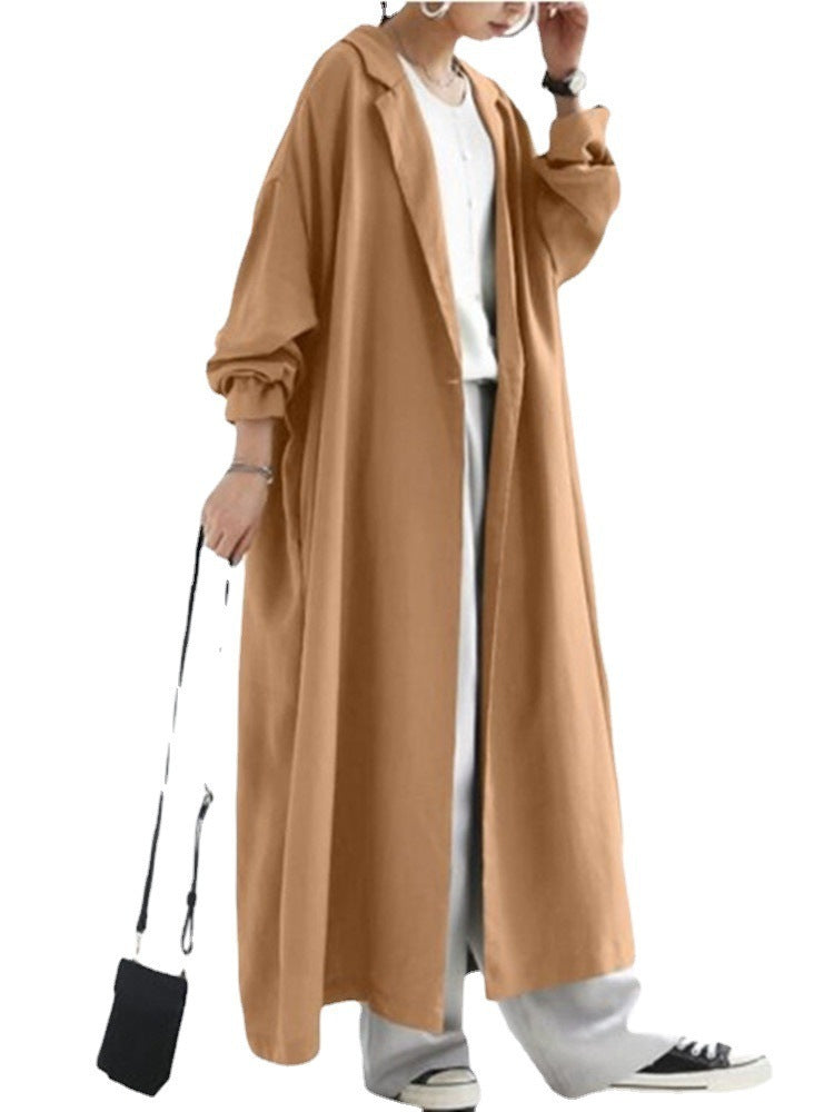 Fashionable Chinese Style Solid Color Long Trench Coat