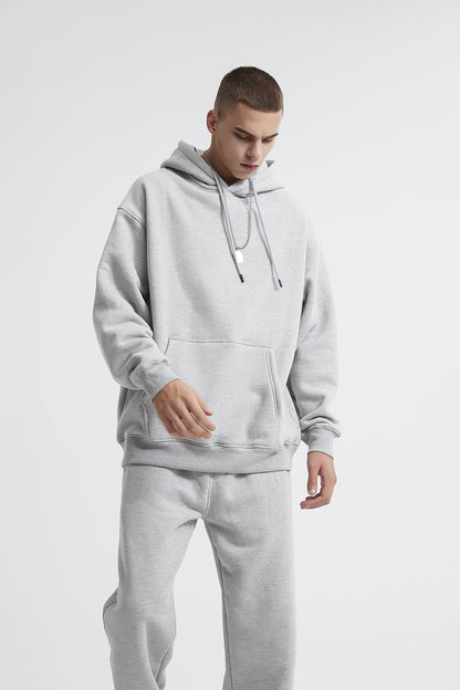 Premium Men's Light Grey Hoodie - Oversized Cotton Blend Hooded Sweatshirt