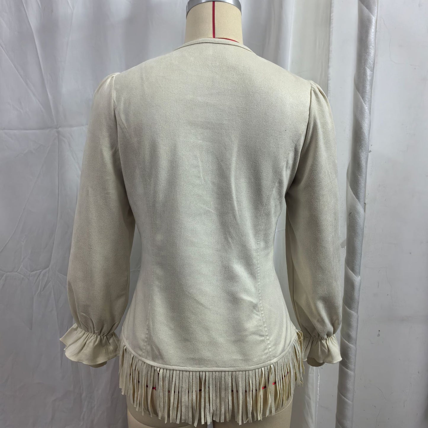 Women's Casual V-Neck Knitted Solid-Color Tassel Jacket