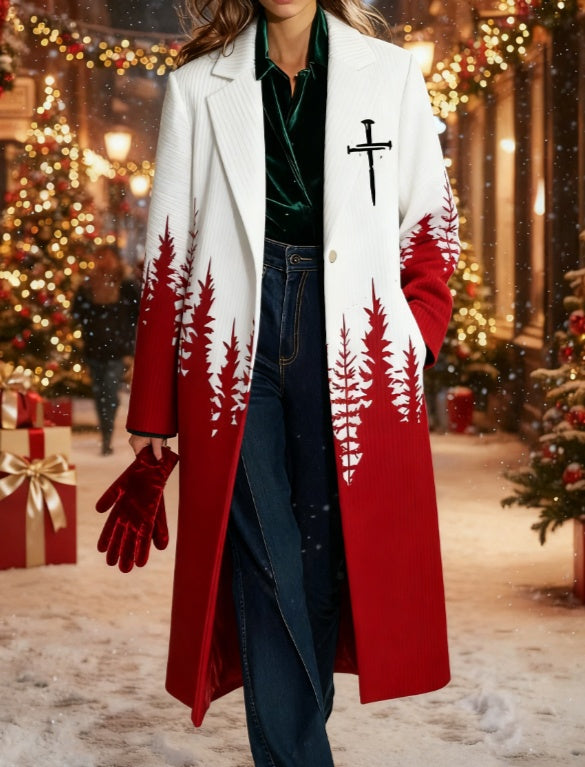 Printed Casual Lapel Long-sleeved Long Coat