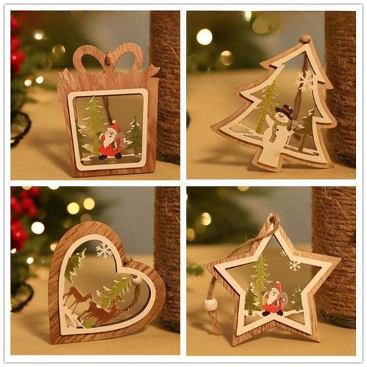 Christmas Decorations Wooden Cabin Pendants