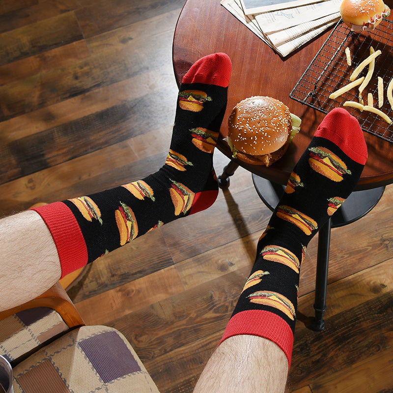 Fashion Creative Hamburger Pizza Alien Men Socks Cute Series