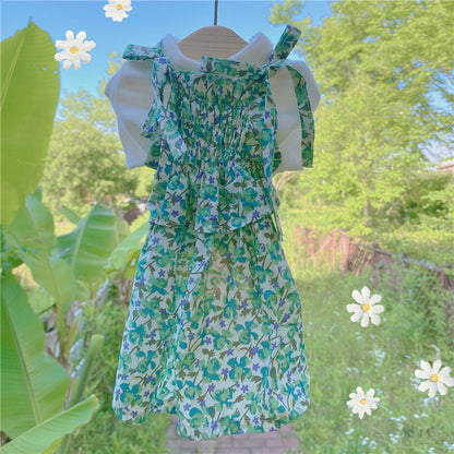 Spring Floral Lavender Pet Sling Skirt Hat Cute Sunscreen Anti-hair Thin Clothes