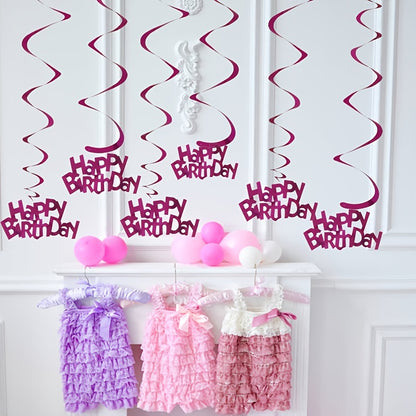 6pcs-Golden, Silvery, Rose Red, Dark Blue, Lake Blue, Rose Golden Birthday Party Spiral Decoration Pendants, Birthday Letter Spiral Decoration