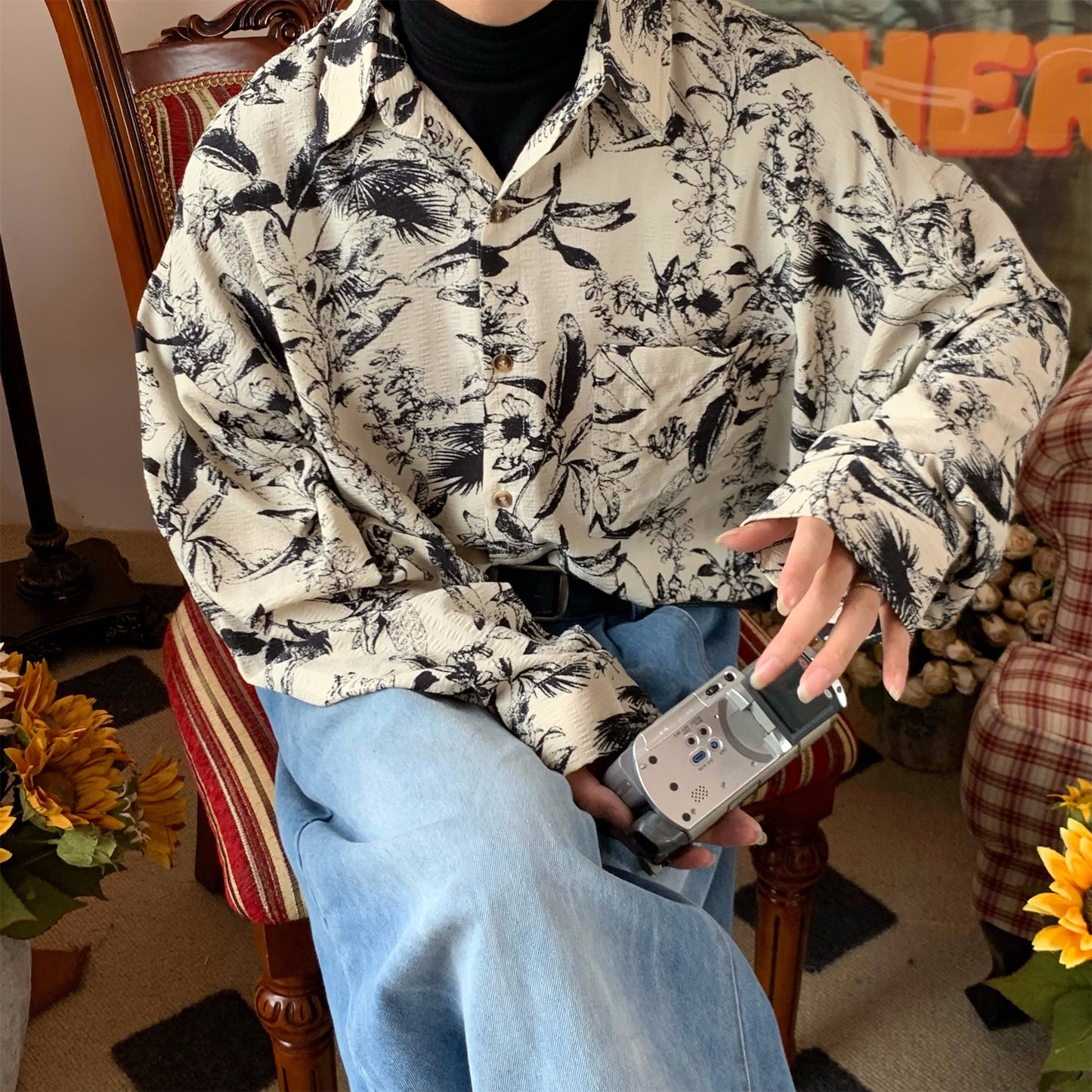 Autumn Vintage Printed Long Sleeved Shirt