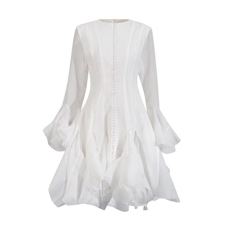 New Fashion High Collar Long Sleeve High Sense Cinched Mid-length Dress