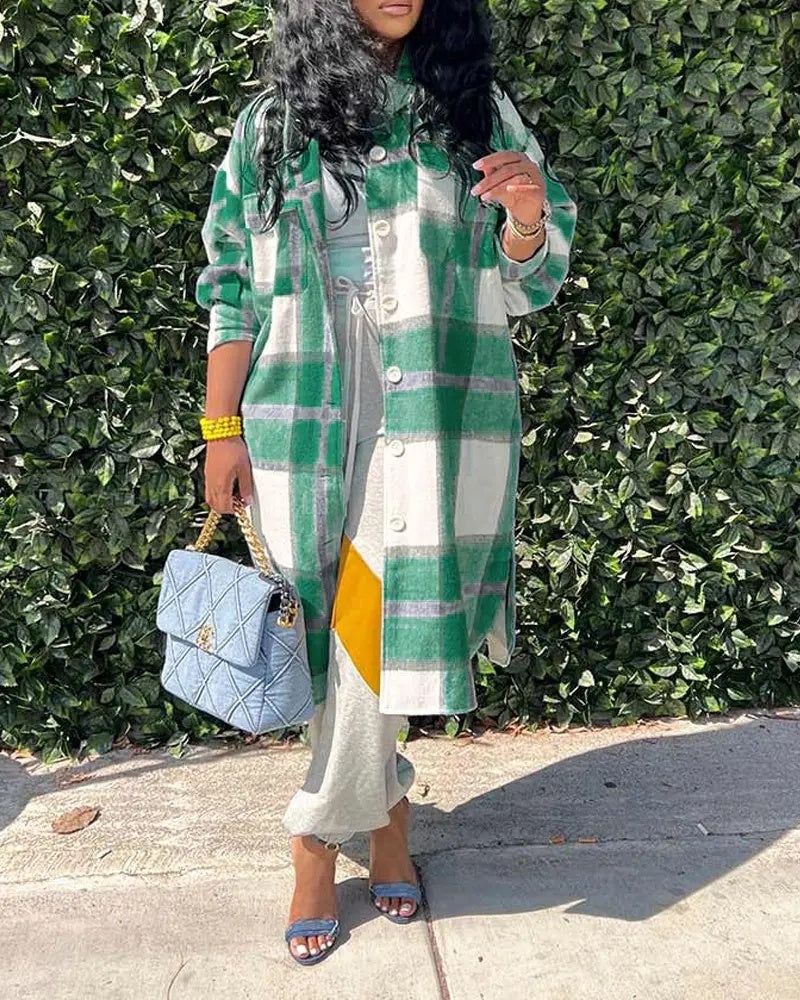 Women's Mid-length Casual Fashion Plaid Single-breasted Coat