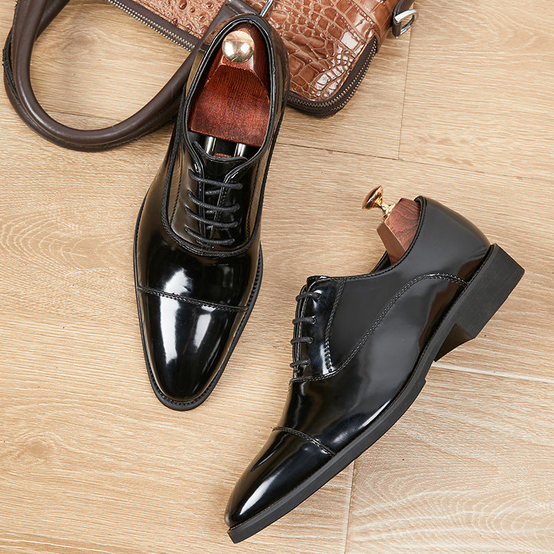 Patent Leather Three-joint Oxford Shoes Pointed Business Men's Soft Bottom
