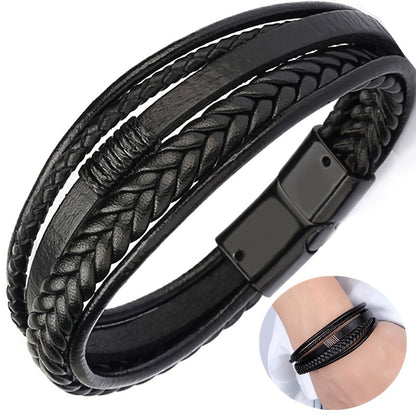 1pc Men's Hand-Woven Multi-Layer Leather Bracelet with Buckle Closure - Stylish Faux Leather Cuff, Durable & Versatile Accessory for Casual or Formal Wear
