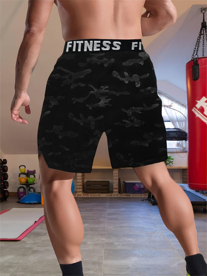 Men's "S's FINE" Athletic Shorts - Gray, Quick-Dry Polyester with Geometric Pattern, Elastic Waistband, Ideal for Running & Workouts, Machine Washable