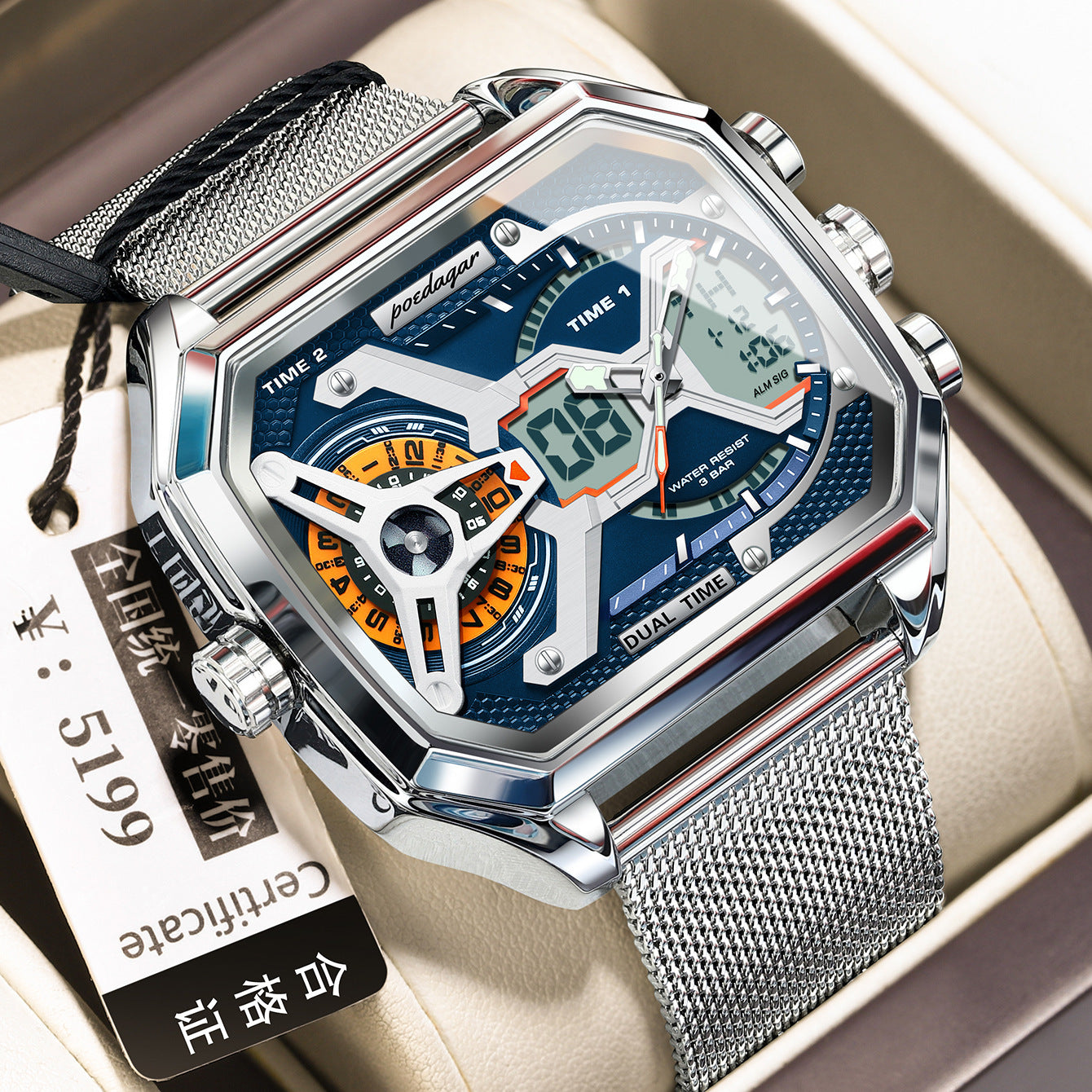 Luminous Waterproof Men's Sports Watch - 2.4" Display Digital Smartwatch with Mesh Band