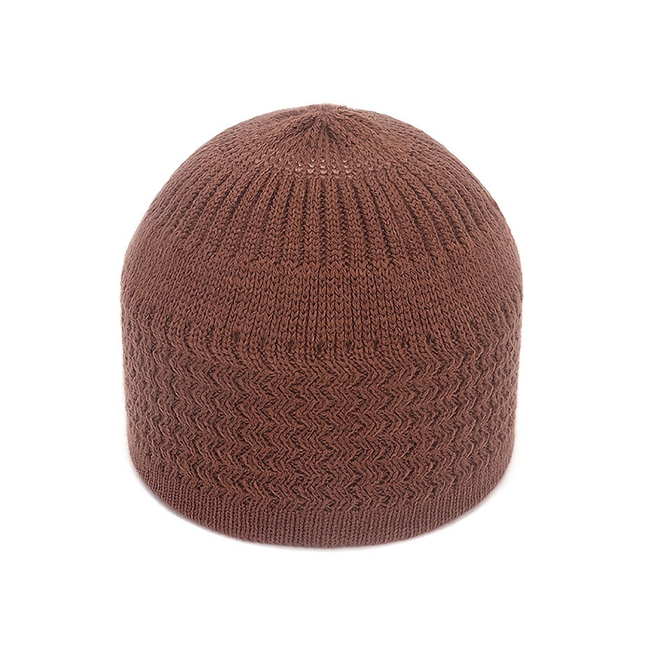 European And American Spring And Autumn Knitted Hat, Unisex Wavy Jacquard Unisex Dome Warm Beanie Cap, Muslim Pullover Knitted Hat, Ideal Choice For Gifts