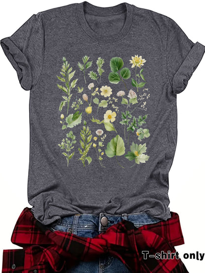Fashionable Loose-fitting Casual Short-sleeve Top With Floral Print