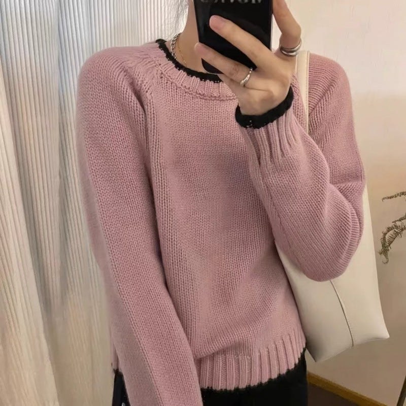 Loose-fitting Pullover Round-neck Color Matching Inner Bottoming Sweater