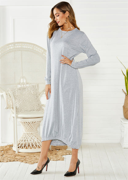 Lace-up Crew Neck Loose Long Dress