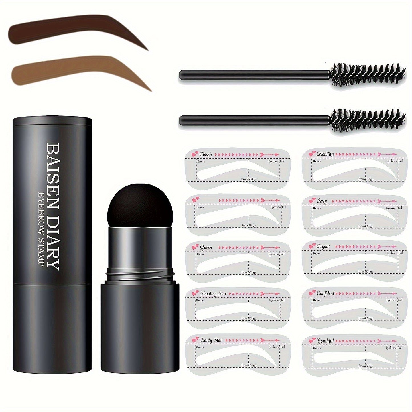 Quick-Ease Eyebrow Shaping Kit - Effortless One-Step Stamp, 10 Reusable Stencils for Flawless Brows, Brown & Chestnut Shades - Achieve Salon-Perfect Definition at Home