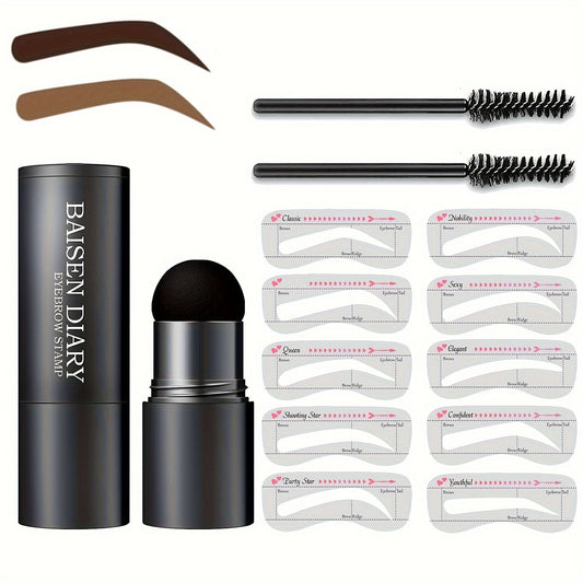 Quick-Ease Eyebrow Shaping Kit - Effortless One-Step Stamp, 10 Reusable Stencils for Flawless Brows, Brown & Chestnut Shades - Achieve Salon-Perfect Definition at Home