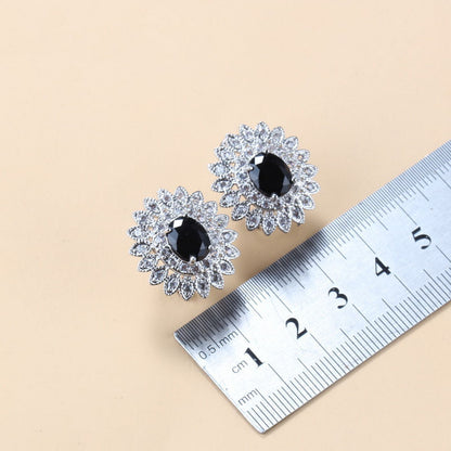 Granat-Zirkonia-Ohrringe, Anhänger, Halskette, Armband, Ring, 4-teiliges Geschenkset