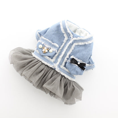 Pet small fragrant denim tutu skirt