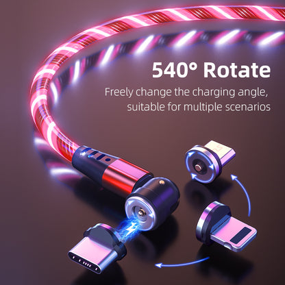540° Rotating LED Magnetic Charging Cable - 3A Fast Charge for iPhone, USB-C & Micro USB
