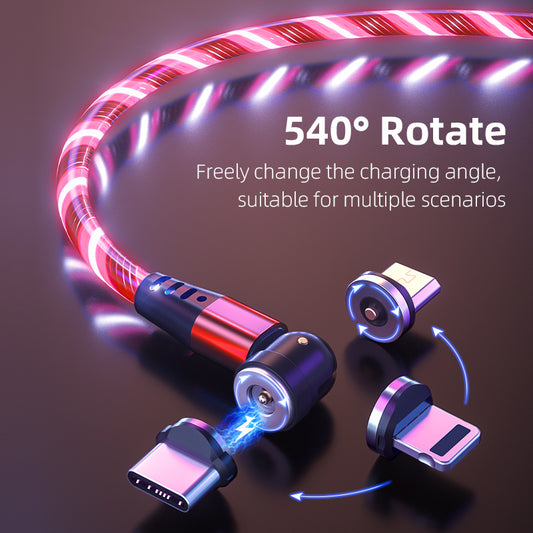 540° Rotating LED Magnetic Charging Cable - 3A Fast Charge for iPhone, USB-C & Micro USB